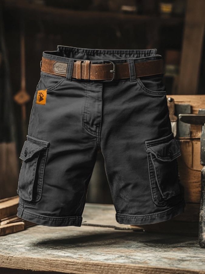 Belted Cargo Shorts for Men - Black