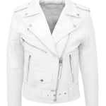 Belted Leather Biker Jacket with Lapel Collar for Men - White