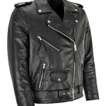 Belted Leather Biker Jacket with Lapel Collar for Men - View 4