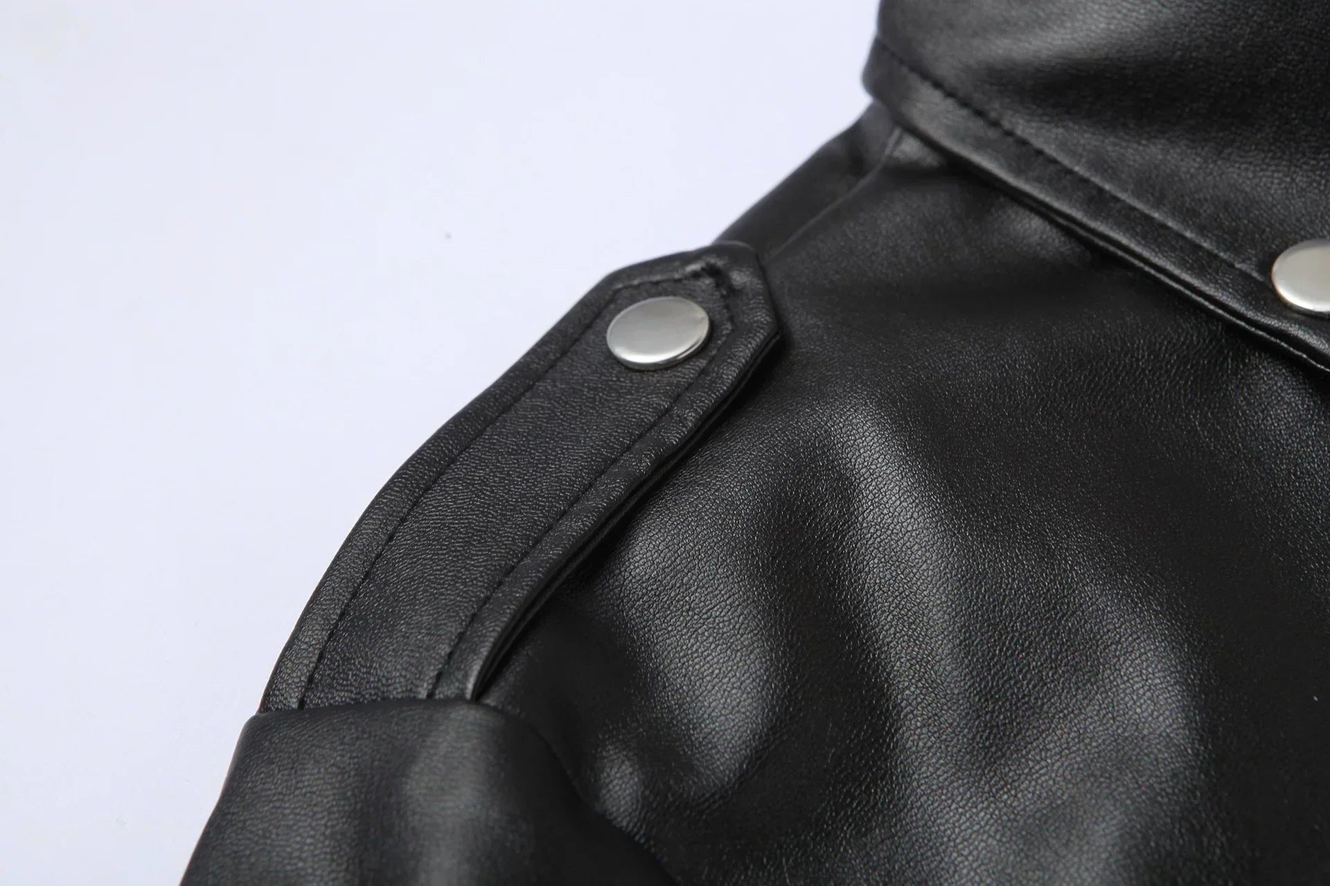 Belted Leather Biker Jacket with Lapel Collar for Men - View 5