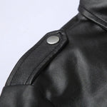 Belted Leather Biker Jacket with Lapel Collar for Men - View 5