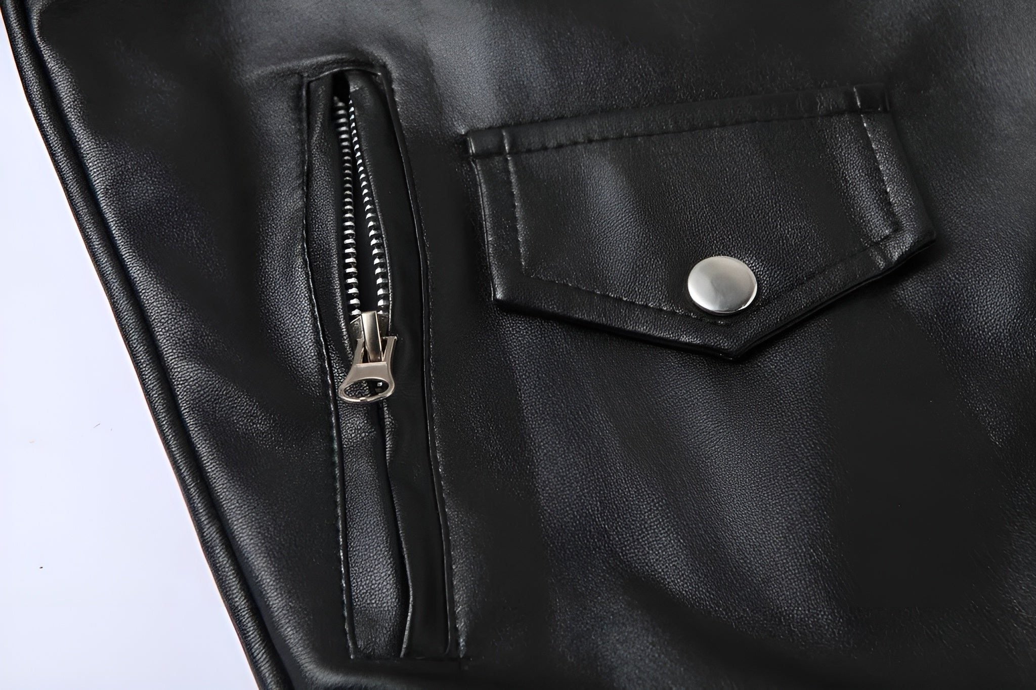 Belted Leather Biker Jacket with Lapel Collar for Men - View 6