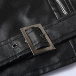 Belted Leather Biker Jacket with Lapel Collar for Men - View 7