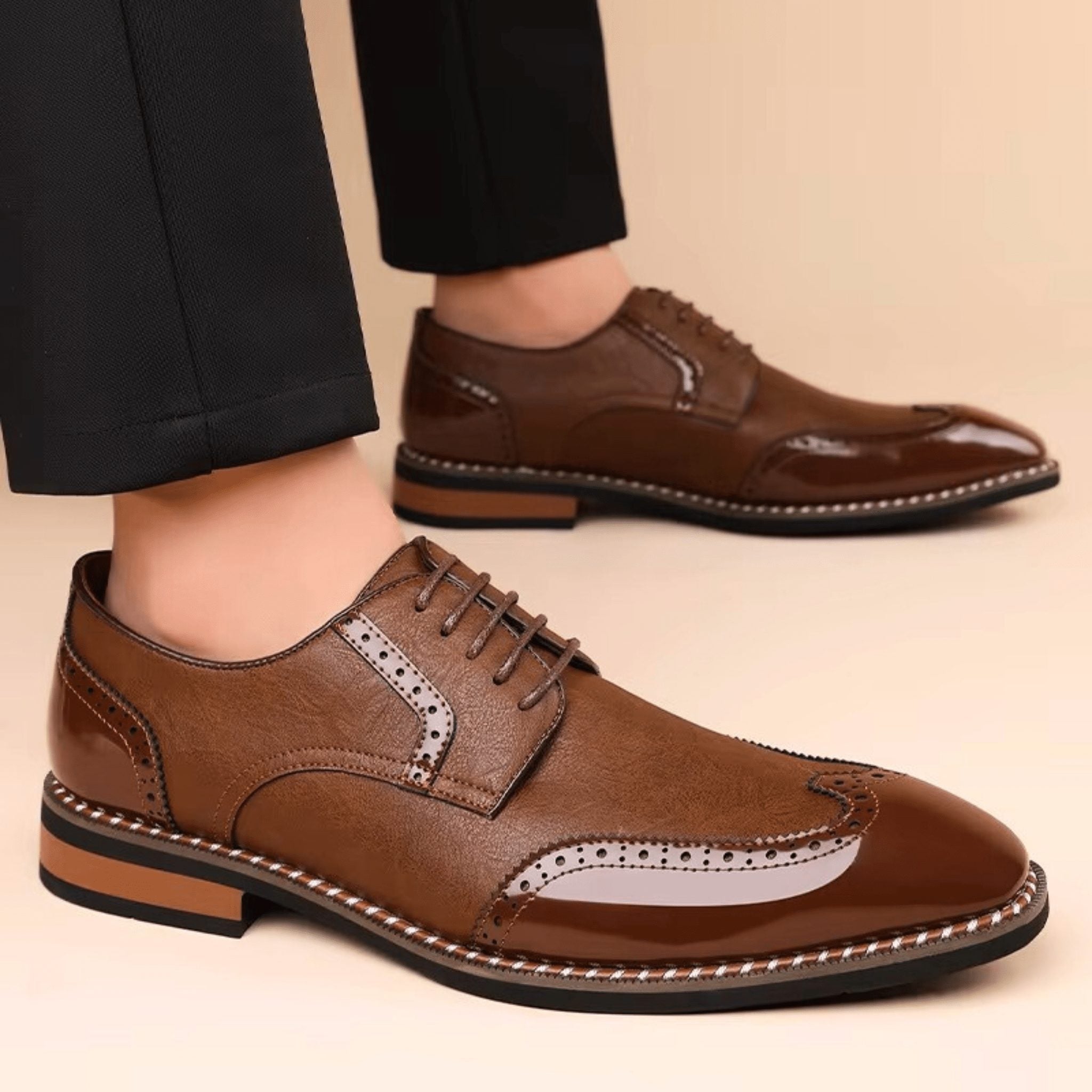 Brogue Leather Lace-Up Derby Shoes for Men - View 12