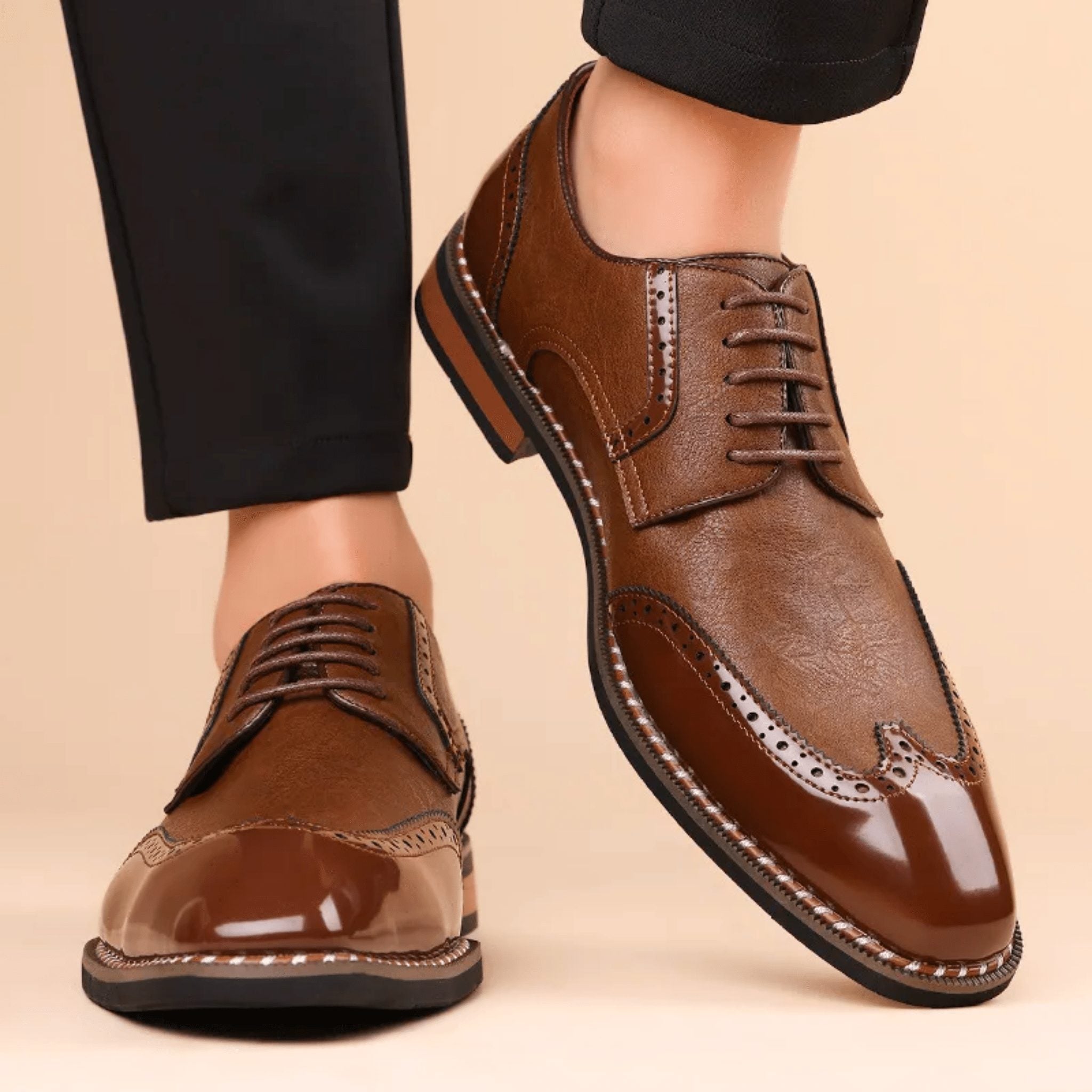 Brogue Leather Lace-Up Derby Shoes for Men - View 15