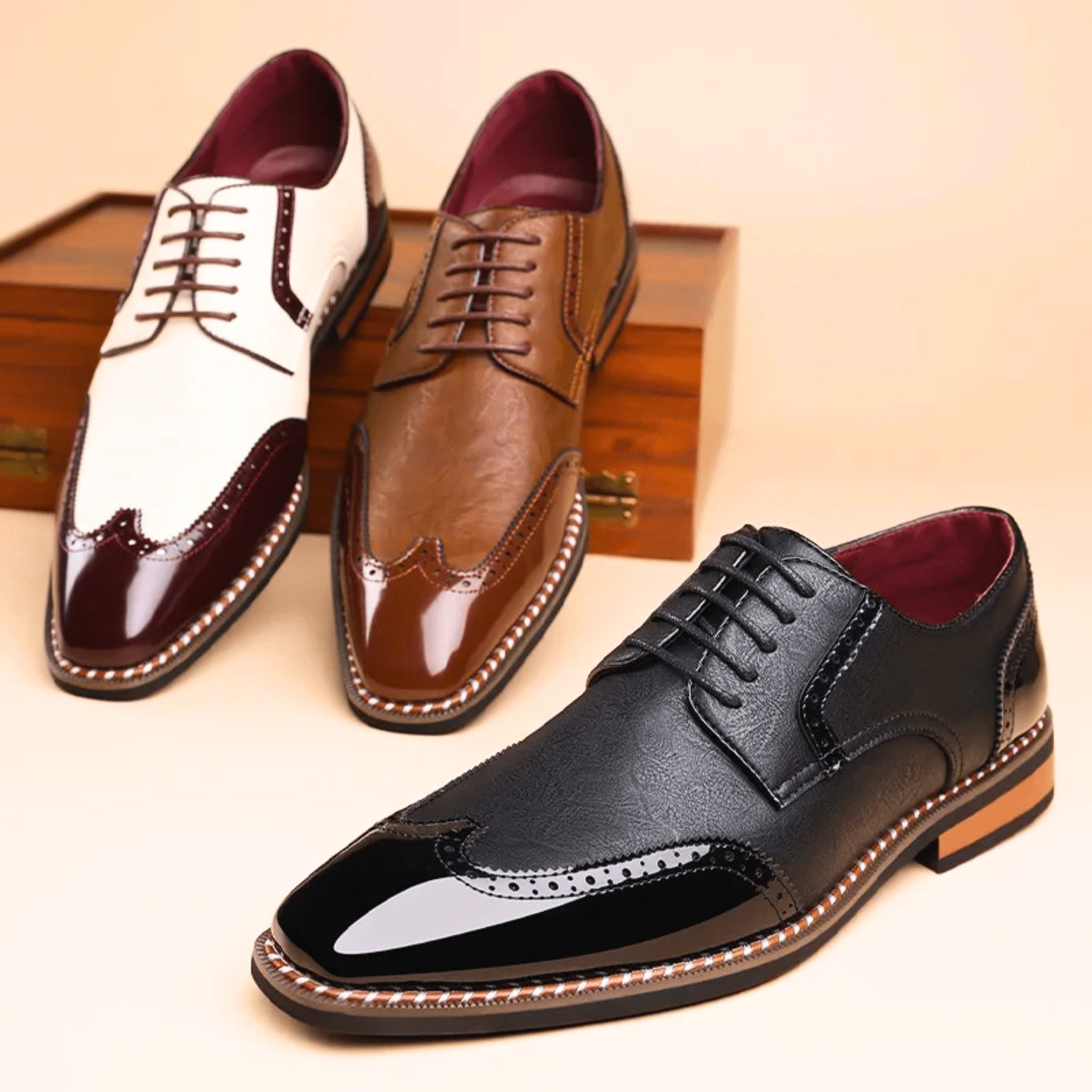 Brogue Leather Lace-Up Derby Shoes for Men - View 17