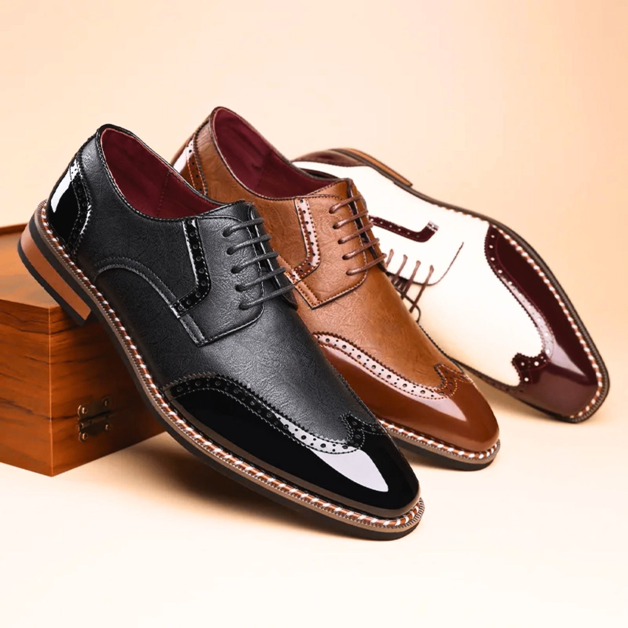 Brogue Leather Lace-Up Derby Shoes for Men - View 18