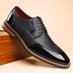 Brogue Leather Lace-Up Derby Shoes for Men - Black