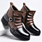 Buckle Strap Side Zip Leather Shoes with Ridged Front for Men - Brown