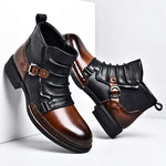 Buckle Strap Side Zip Leather Shoes with Ridged Front for Men - View 2