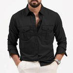 Button-Down Cargo Shirt for Men - Black