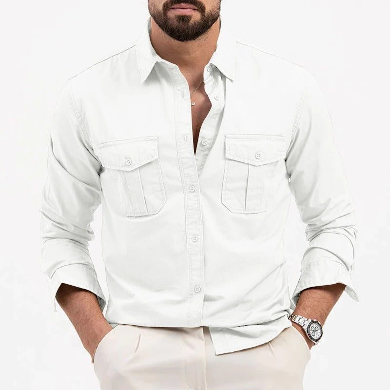 Button-Down Cargo Shirt for Men - White