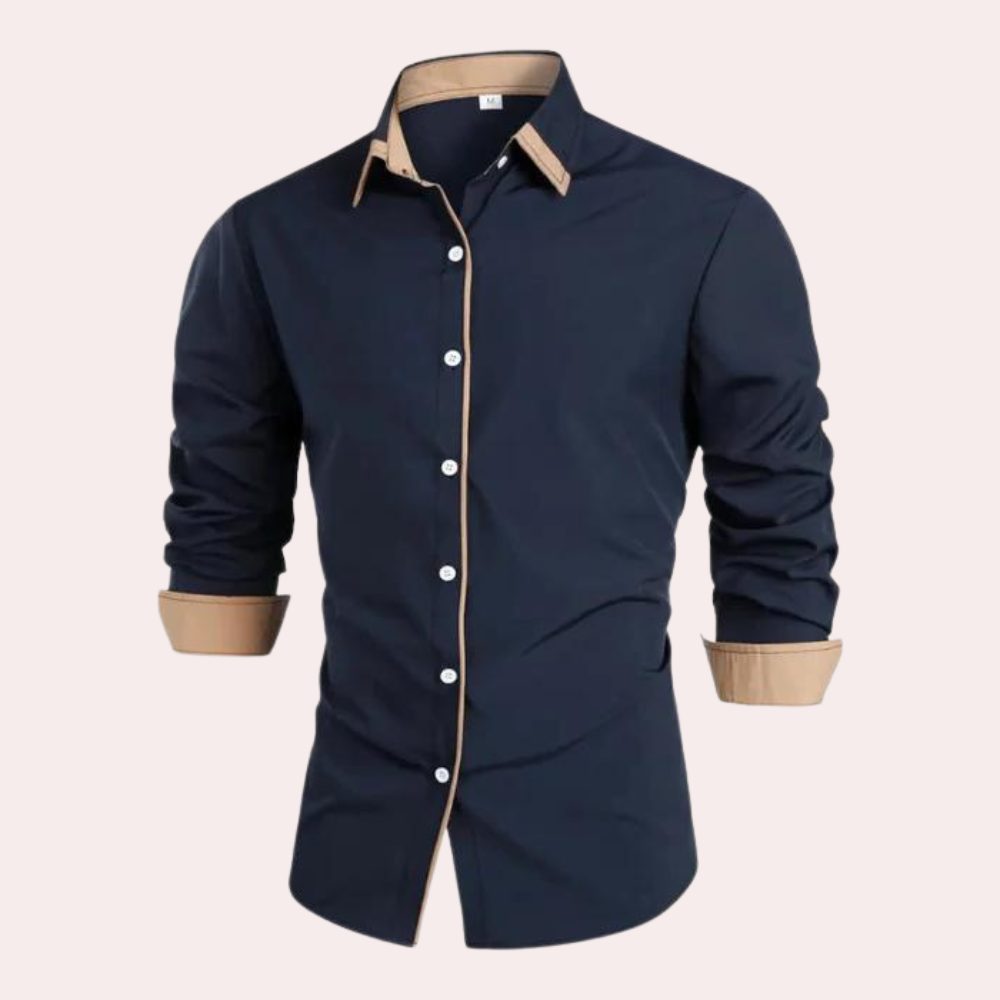 Button-Down Contrast Cuff Long Sleeve Shirt for Men - Dark Blue