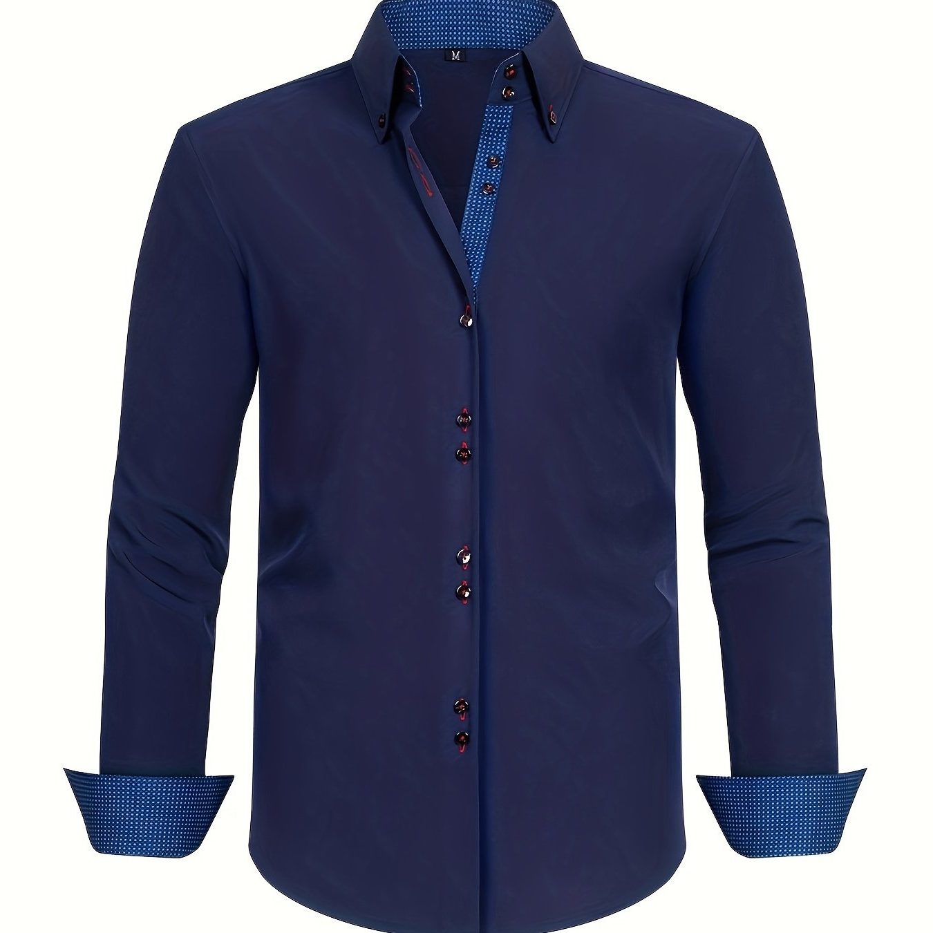 Button-Down Contrast Cuff Shirt for Men - Navy Blue