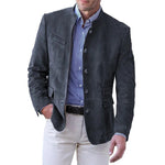 Button-Down Suede Blazer for Men - Dark Gray
