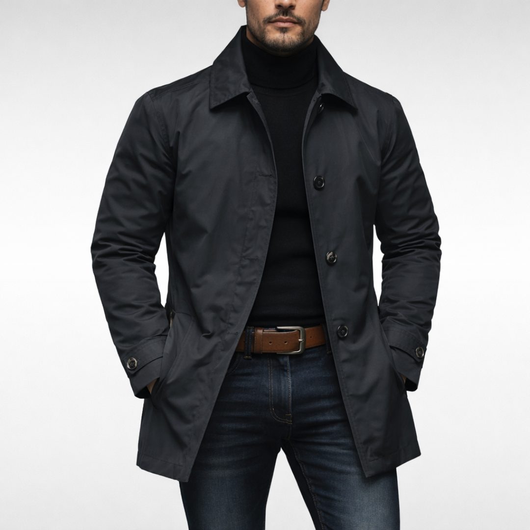 Button-Down Lapel Coat for Men - Black