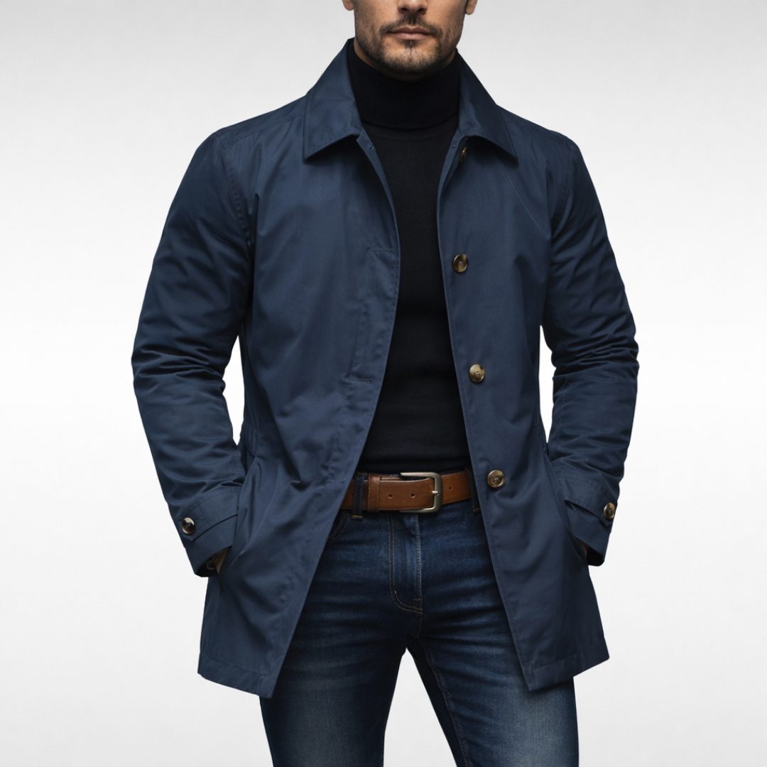 Button-Down Lapel Coat for Men - Navy Blue