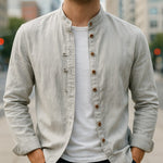 Button-Down Linen Cotton Shirt for Men - Light Gray
