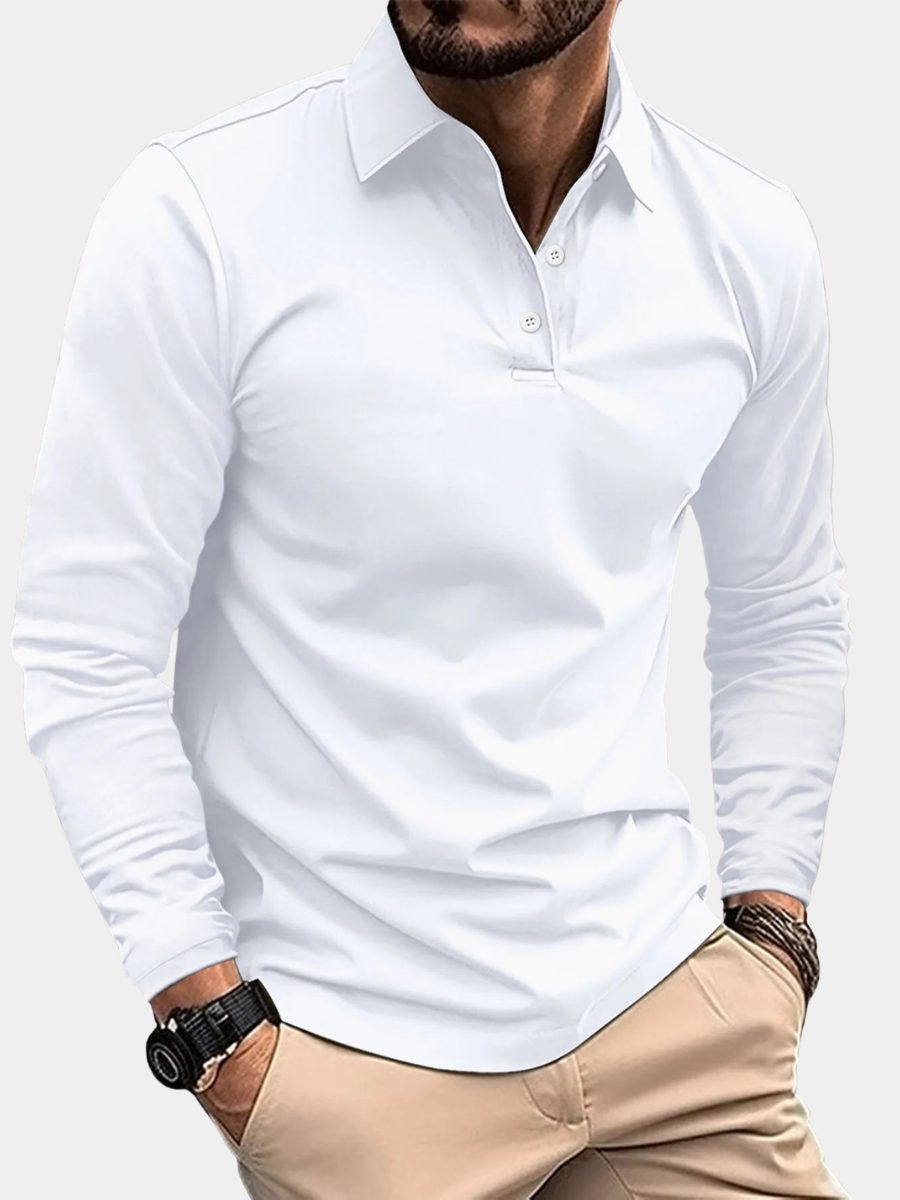 Button-Down Long Sleeve Polo Shirt for Men