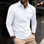 Button-Down Long Sleeve Polo Shirt for Men - White