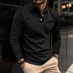 Button-Down Long Sleeve Polo Shirt for Men - Black