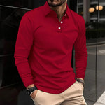 Button-Down Long Sleeve Polo Shirt for Men - Red