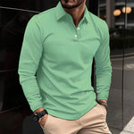 Button-Down Long Sleeve Polo Shirt for Men - Green