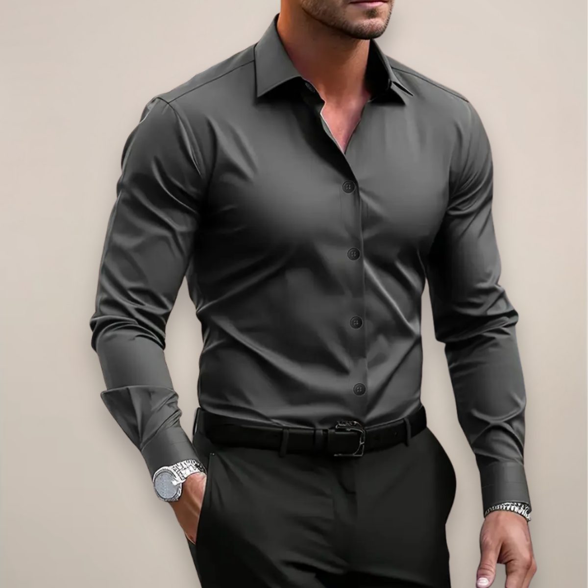 Button-Down Long Sleeve Shirt for Men - Dark Gray