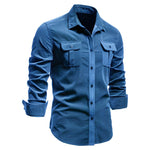 Button-Down Shirt with Chest Pockets for Men - Blue