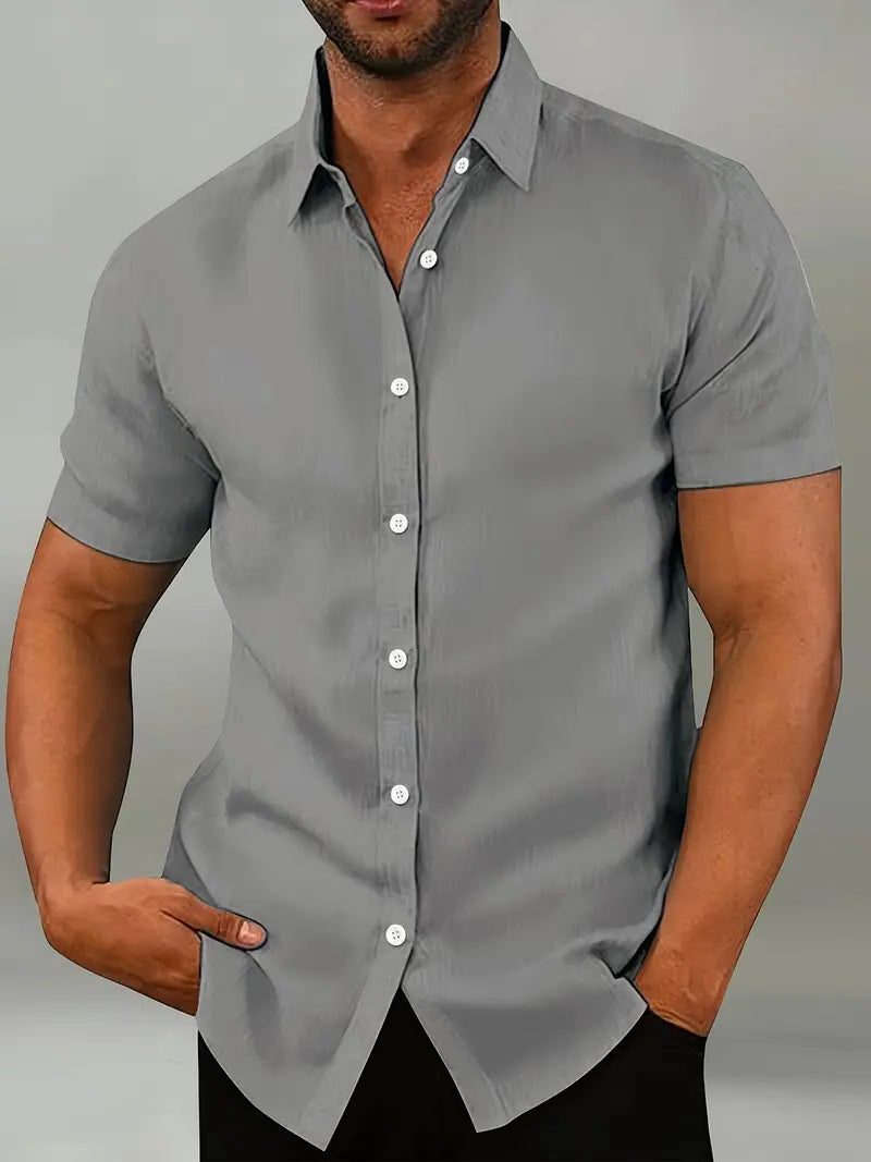 Button-Down Short Sleeve Casual Shirt for Men - Gray
