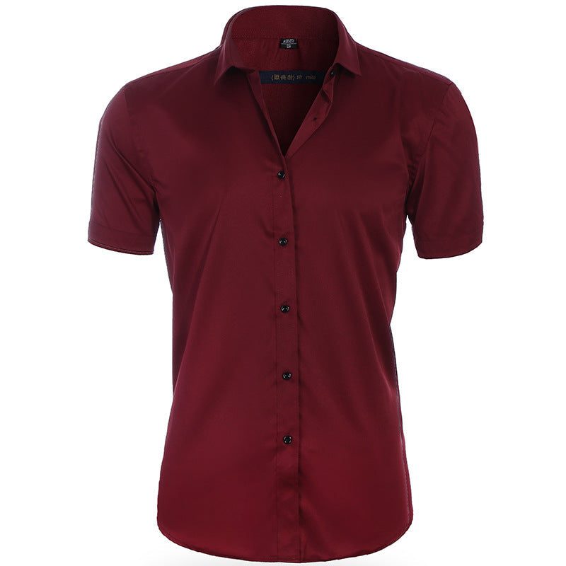 Button-Down Short Sleeve Polo Shirt for Men - Dark Red