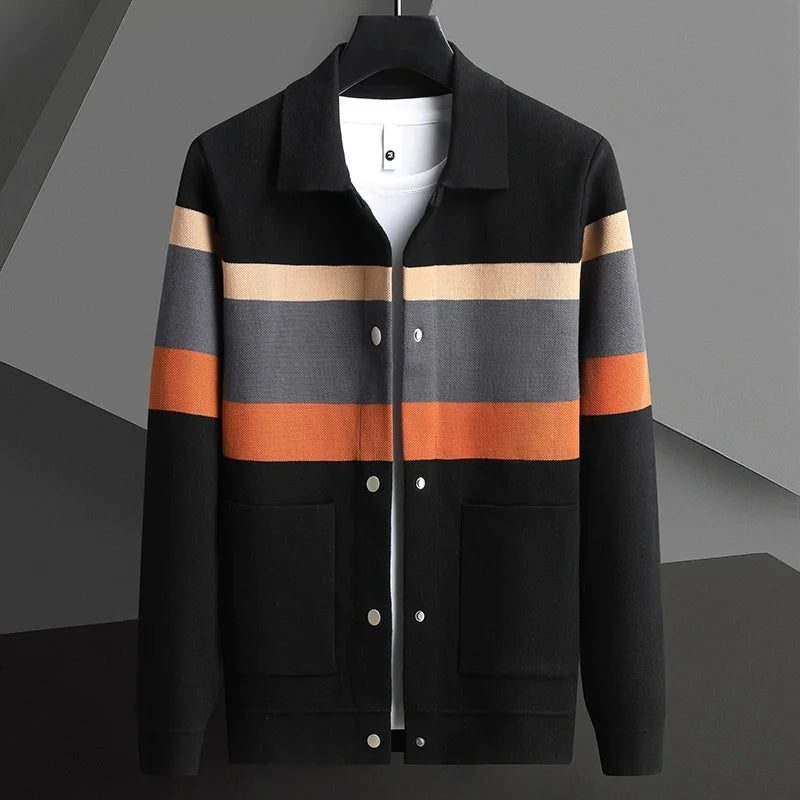 Button-Up Cardigan with Pockets for Men - Black