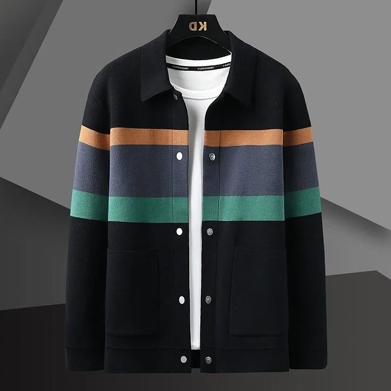 Button-Up Cardigan with Pockets for Men - Obsidian