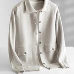 Button-Up Wool Cardigan with Polo Collar for Men