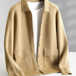 Button-Up Wool Cardigan with Polo Collar for Men - Taupe