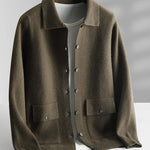 Button-Up Wool Cardigan with Polo Collar for Men - Green