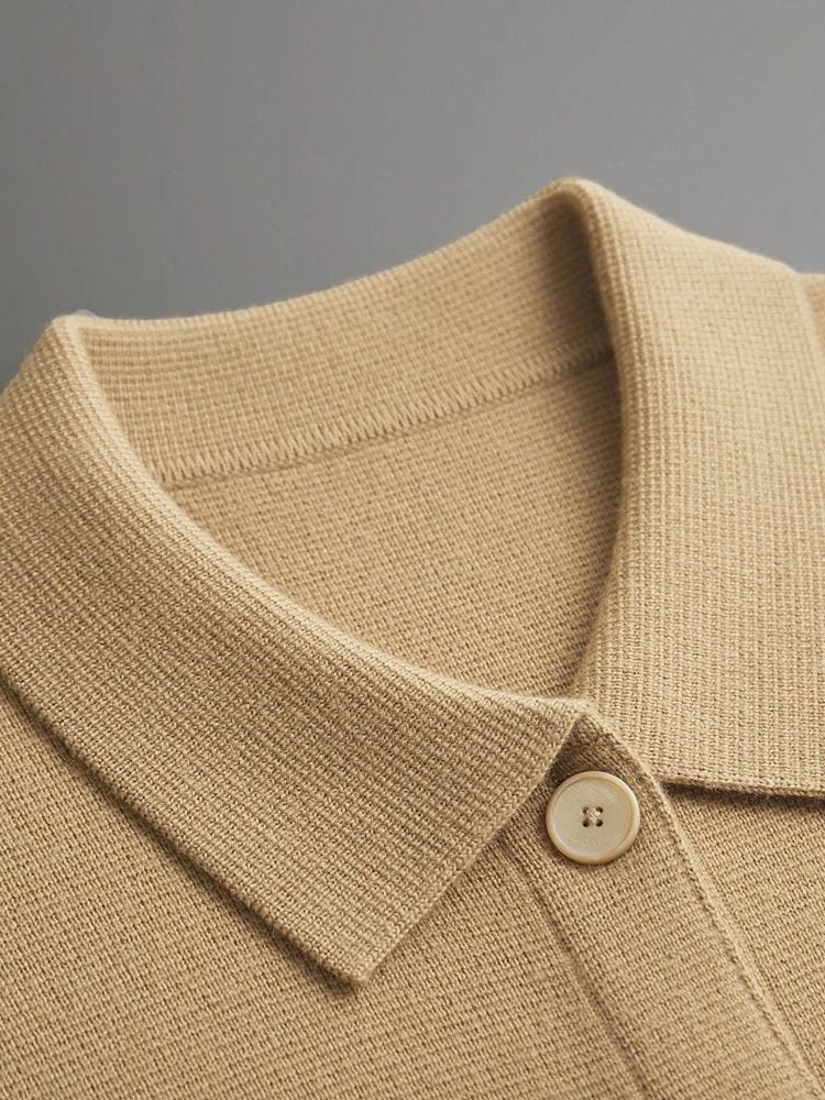 Button-Up Wool Cardigan with Polo Collar for Men - View 5