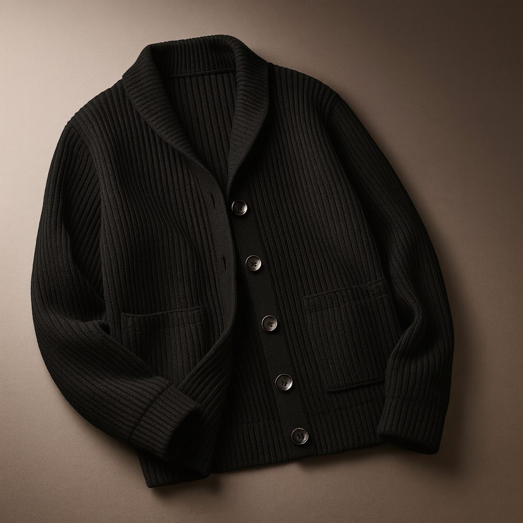 Cable Knit Button-Up Cardigan with Pockets for Men - Black