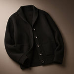Cable Knit Button-Up Cardigan with Pockets for Men - Black