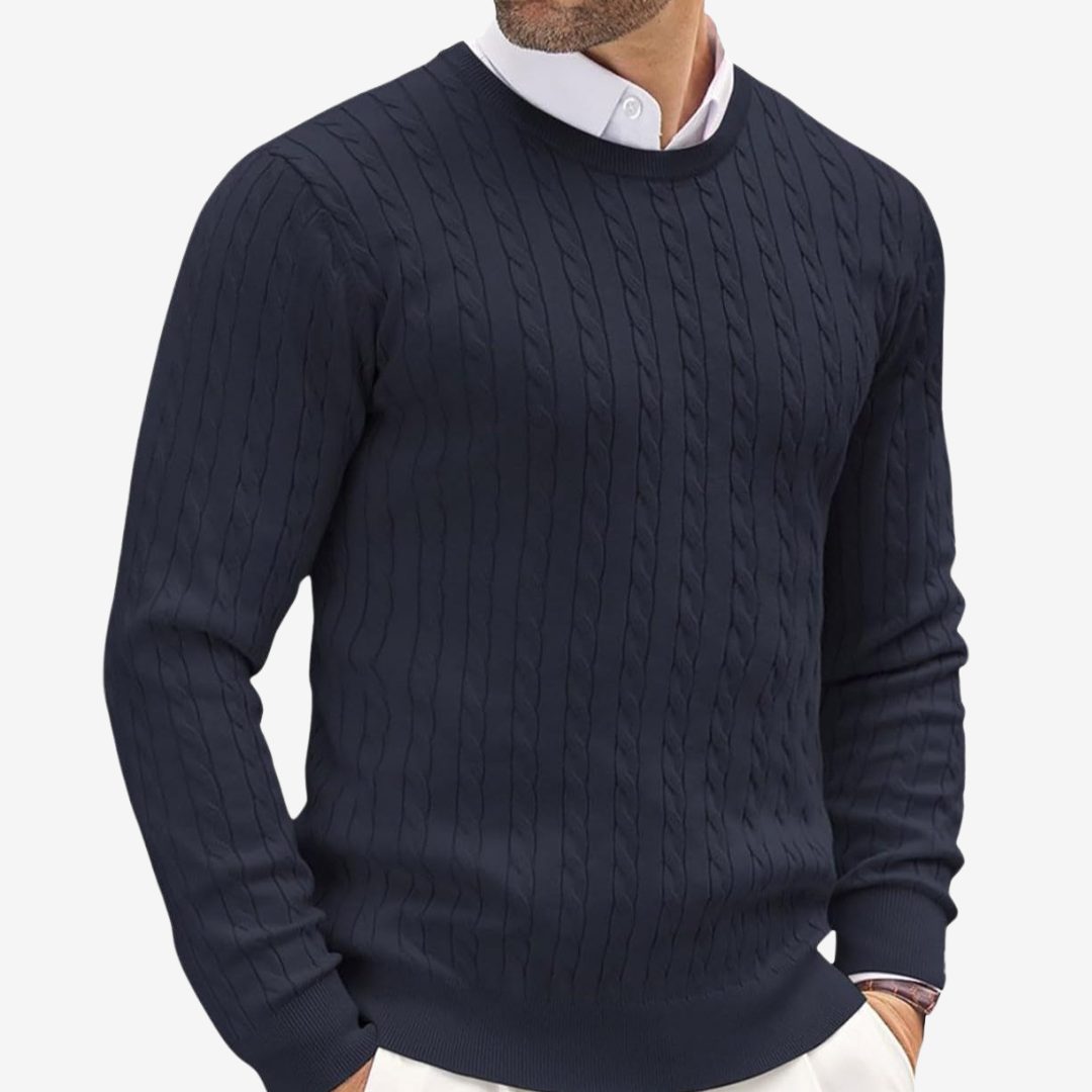 Cable Knit Crew Neck Sweater for Men