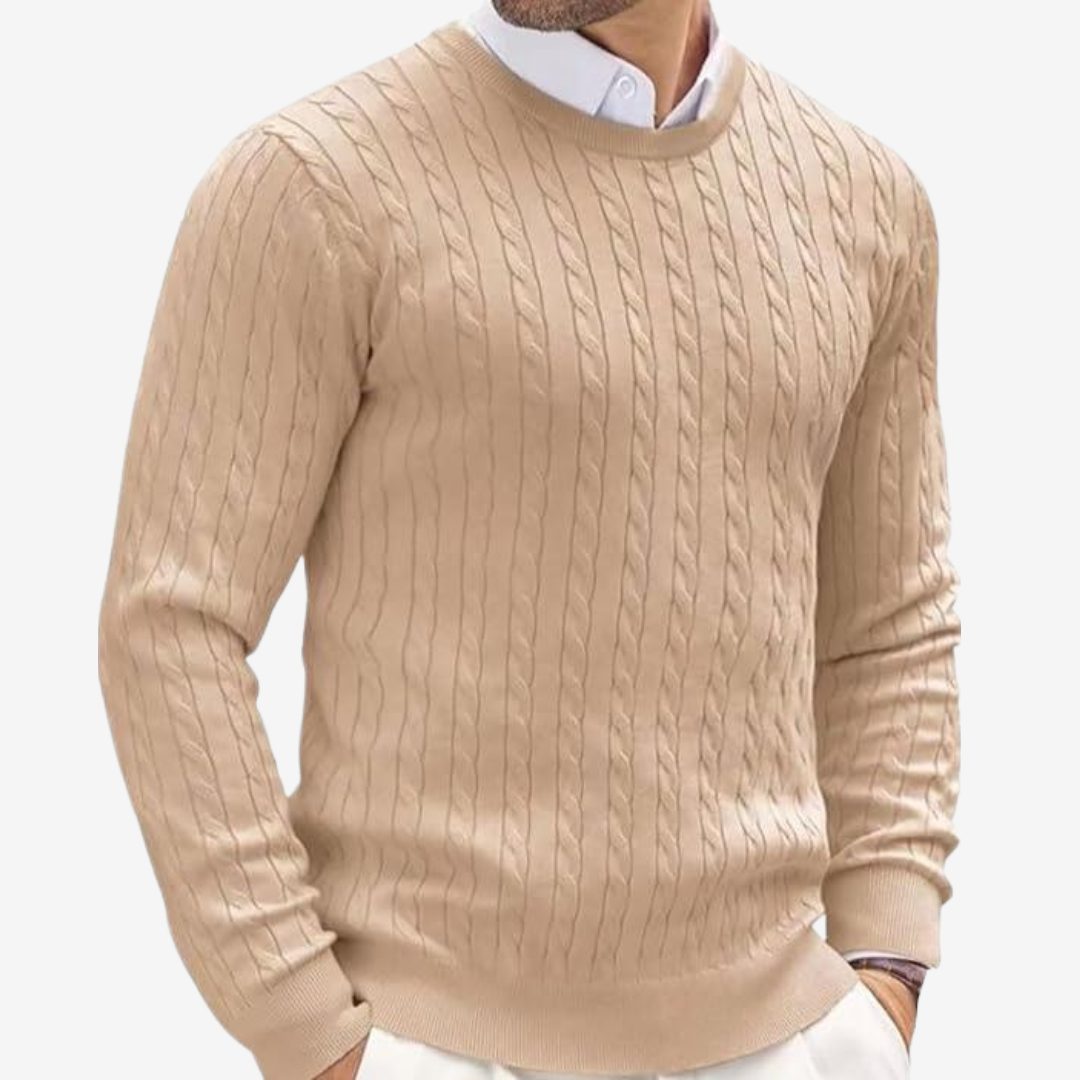 Cable Knit Crew Neck Sweater for Men - Beige