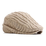 Cable Knit Fleece Lined Flat Cap for Men - Beige
