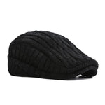 Cable Knit Fleece Lined Flat Cap for Men - Black