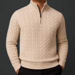 Cable Knit Quarter-Zip Sweater with Ribbed Collar for Men
