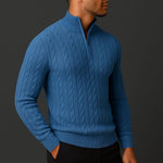 Cable Knit Quarter-Zip Sweater with Ribbed Collar for Men - Light Blue