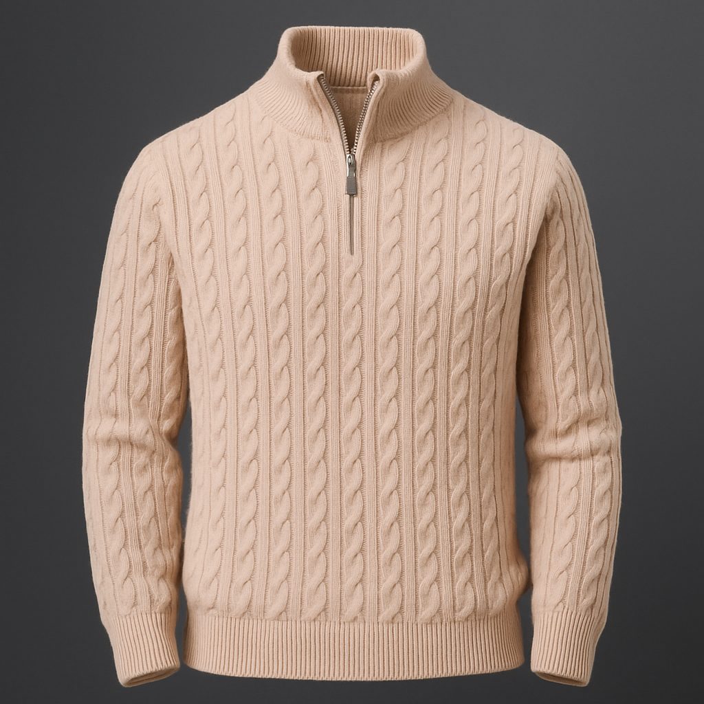 Cable Knit Quarter-Zip Sweater with Ribbed Collar for Men - View 2