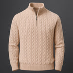 Cable Knit Quarter-Zip Sweater with Ribbed Collar for Men - View 2