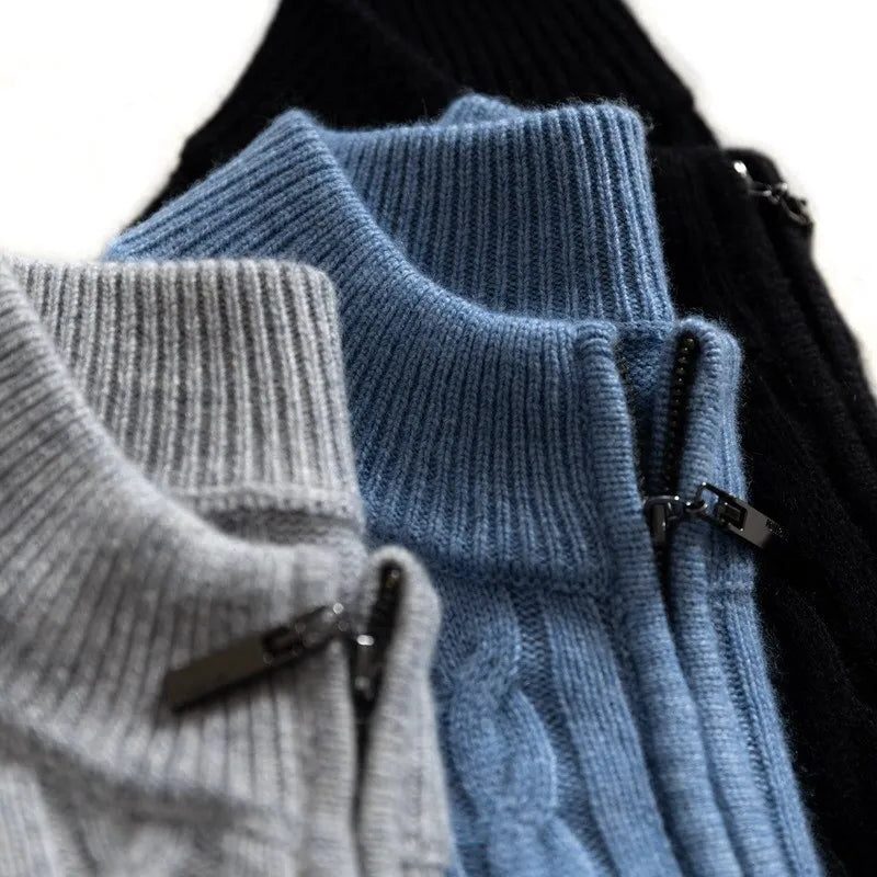 Cable Knit Quarter-Zip Sweater with Ribbed Collar for Men - View 7
