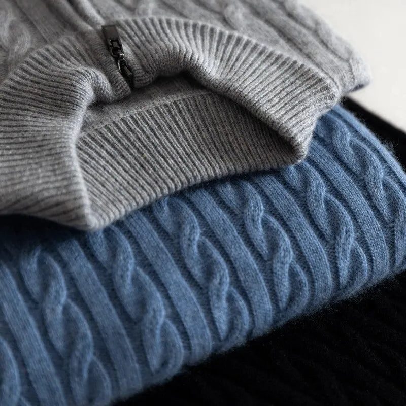 Cable Knit Quarter-Zip Sweater with Ribbed Collar for Men - View 8