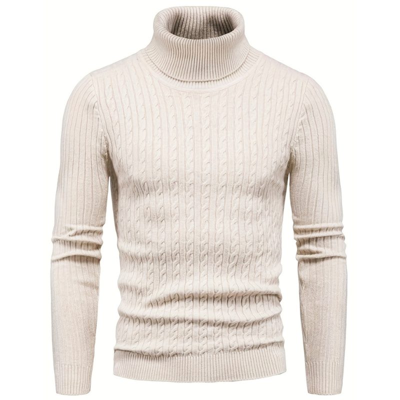 Cable Knit Turtleneck Sweater Slim Fit for Men